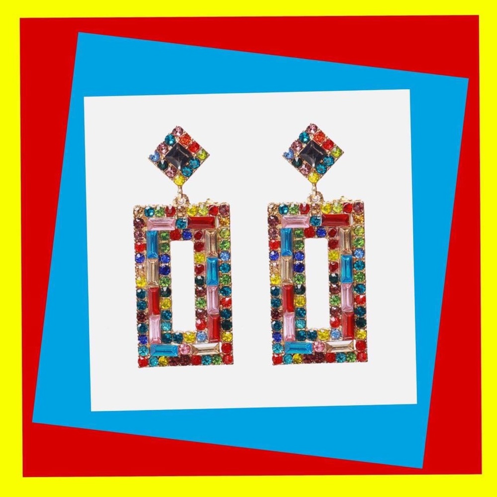 Red Colorful Rhinestone Statement Post Earrings